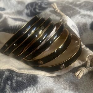 NWT J. Crew black and gold bangles with rhinestones